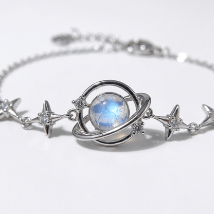 Moonstone Orbit Bracelet close-up on white