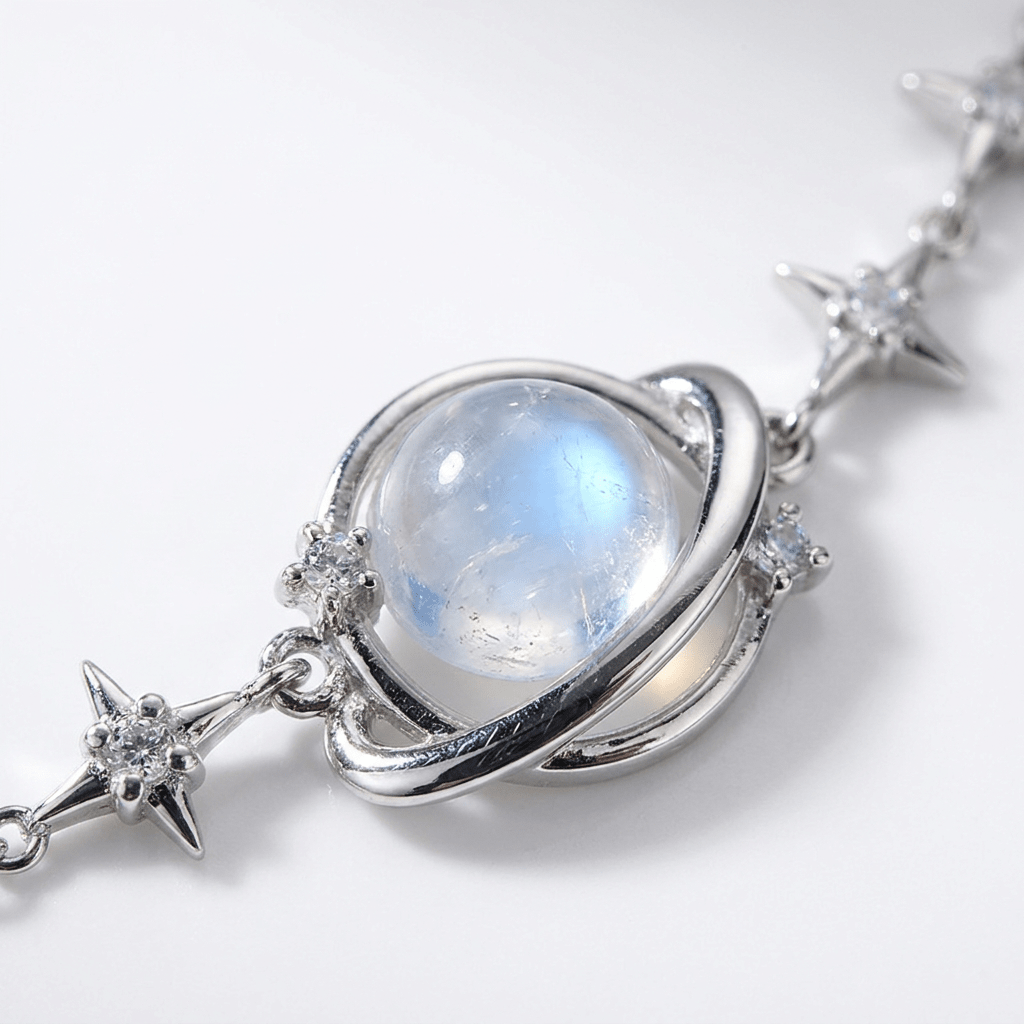 Moonstone Orbit Bracelet moonstone detail