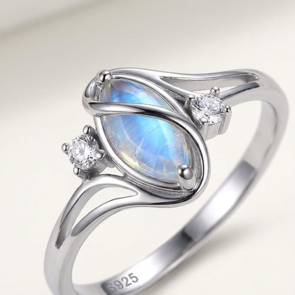 Close-up of the moonstone and zirconia setting